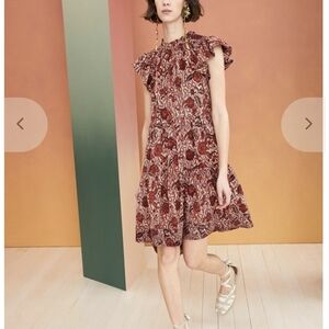 Ulla Johnson Red Paisley Ruffle Mini Dress